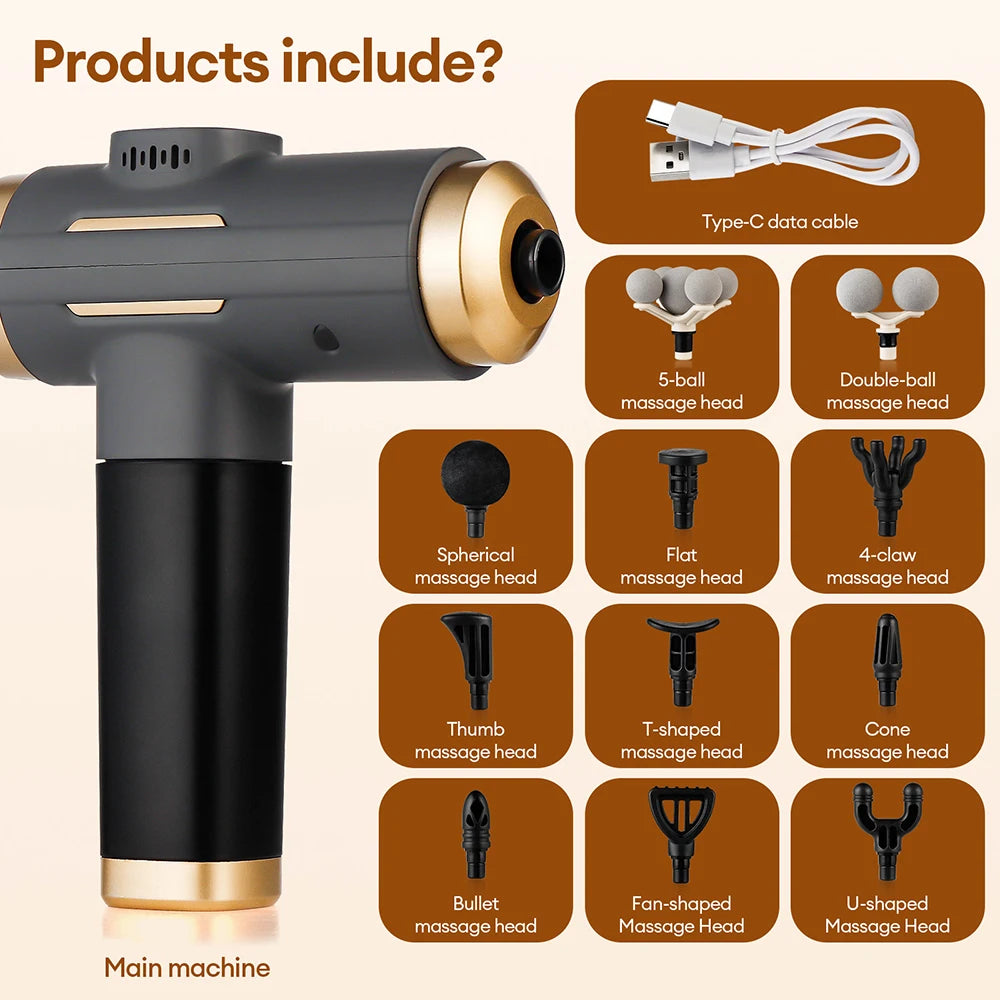 11-in-1 Electric Massage Gun – 99-Level Deep Tissue Percussion Massager with Fast Charging
