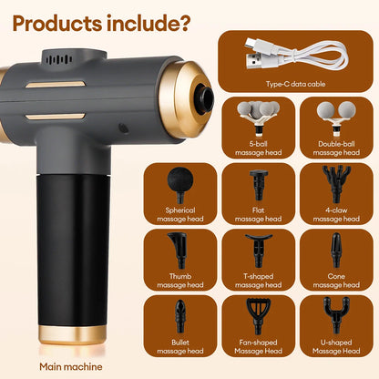 11-in-1 Electric Massage Gun – 99-Level Deep Tissue Percussion Massager with Fast Charging