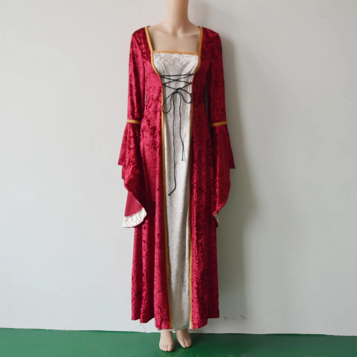 Halloween Velvet Bell Sleeve Dress – Medieval European Court Vintage Gown | 5 Colors | Sizes S–XXXL