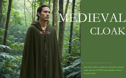 FashionMedieval Velvet Hooded Cloak - Renaissance Cape with Hood Vintage Capelet Halloween Sorcerer Costume
