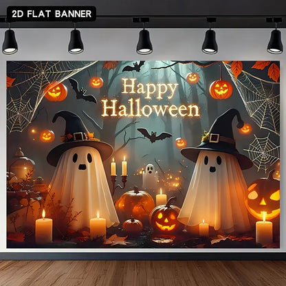 1pc Thrilling Gloomy Jungle Cute Funny Ghost Pumpkin Head Themed Halloween Banner Poster