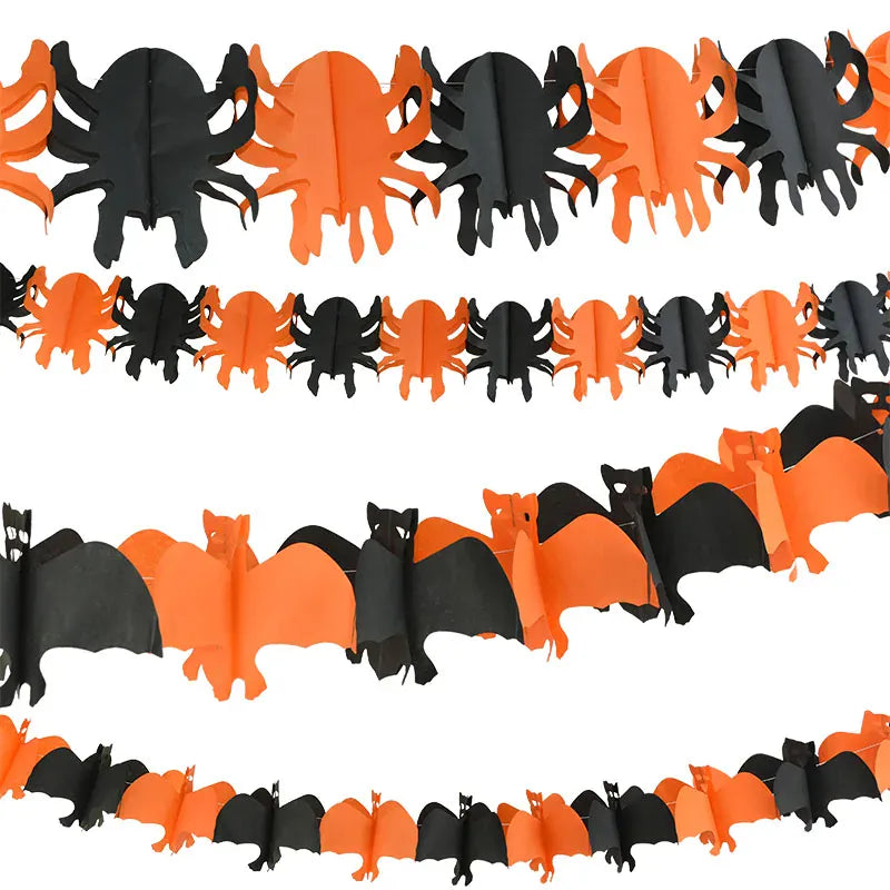Halloween Banner Garland – Pumpkin Ghost Bat Paper Party Decoration