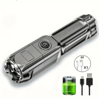 Compact LED Flashlight – USB Rechargeable, Waterproof & Zoomable | Camping, Fishing & Everyday Carry