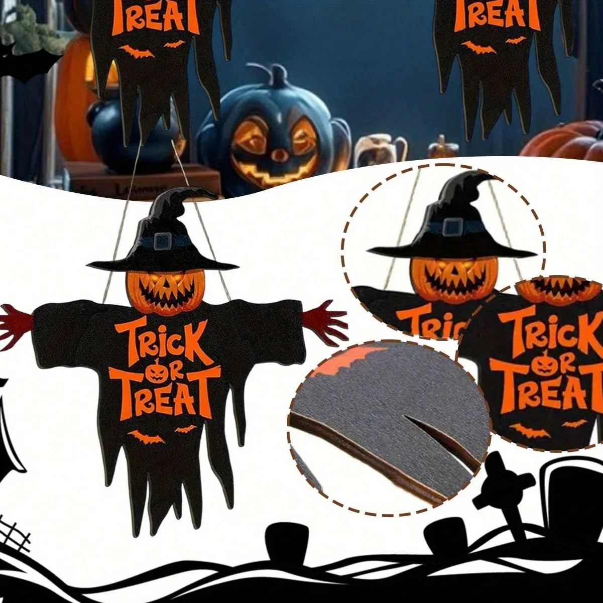 Halloween Trick or Treat Wooden Sign – Spooky Monster Door & Wall Decor