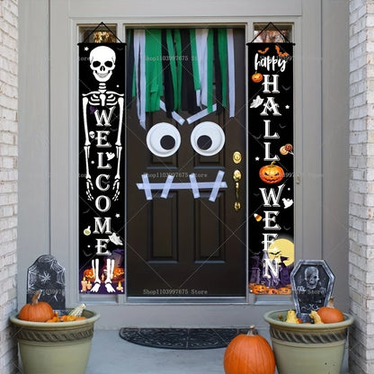 Halloween Decorations Outdoor Indoor Wellcome Banners Porch Hanging Signs for Front Door Outside Yard Garland Party Supplies