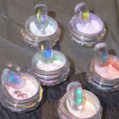 Aurora Chrome Nail Glitter Powder | Rainbow Mirror Laser Pigment for Nail Art Aurora Chrome Nail Glitter Powder — Rainbow Mirror & Laser Gel Pigment for Nail Art