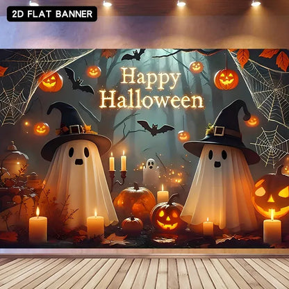 1pc Thrilling Gloomy Jungle Cute Funny Ghost Pumpkin Head Themed Halloween Banner Poster