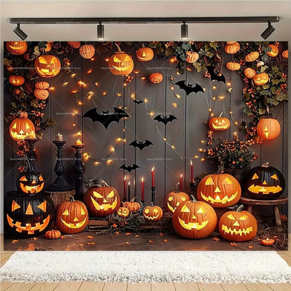 Halloween Backdrop Funny Pumpkin Lanterns Bats Photography Background for Festival Kids Birthday Party Decor Photo Booth Props