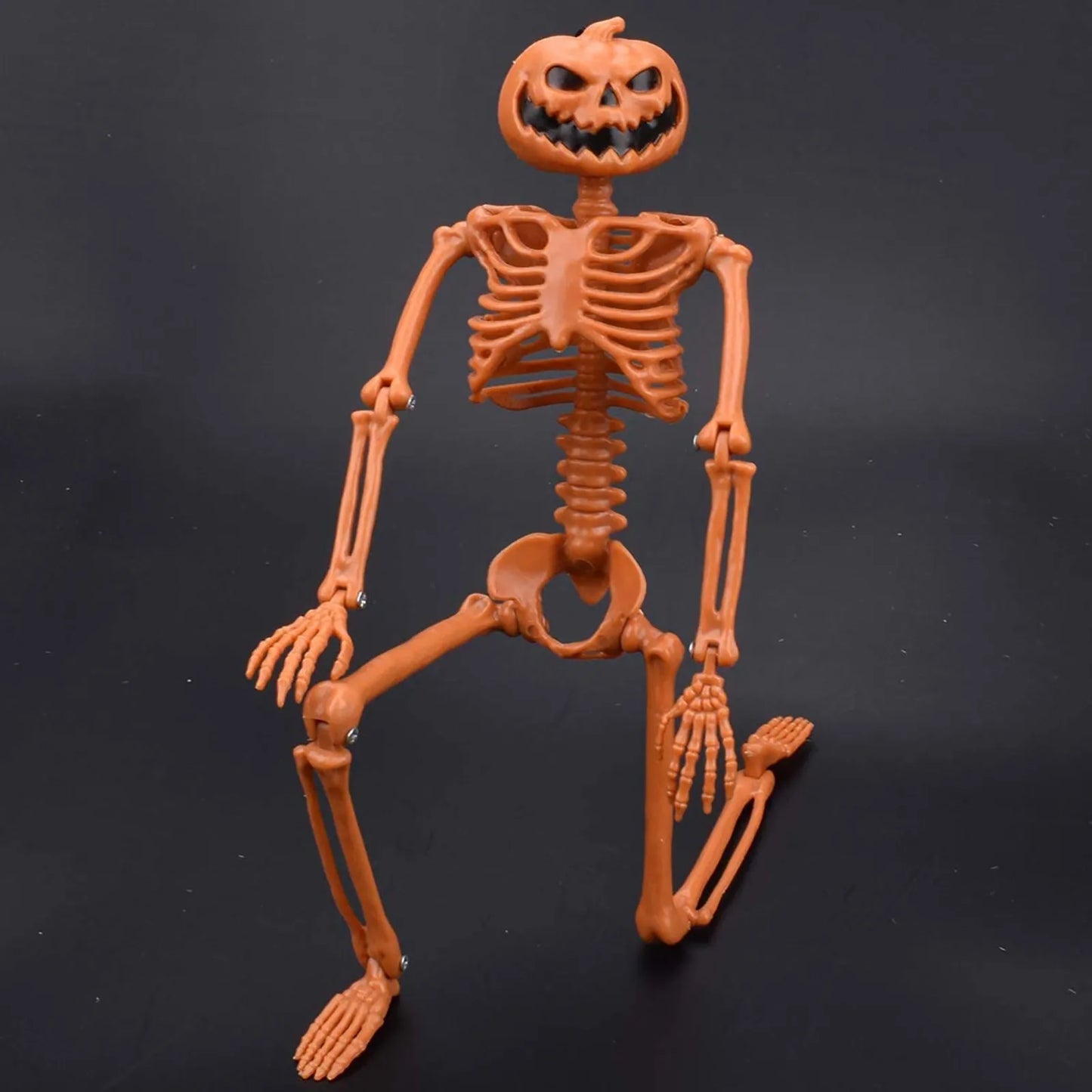 Halloween Full Life Size Skeleton Pumpkin Head Hanging Poseable Movable Fake Human Skull Bones Haunted House Party Decoration