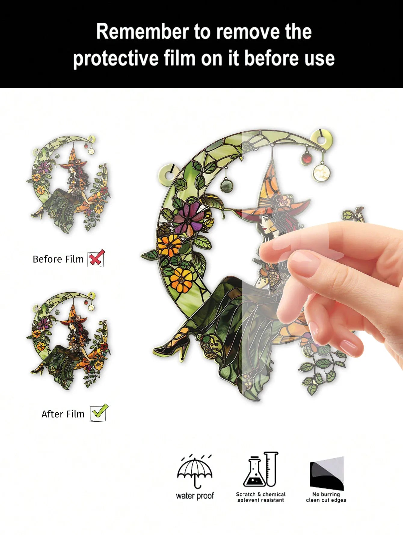 Halloween Witch Moon Suncatcher – Colorful Acrylic Window Decoration