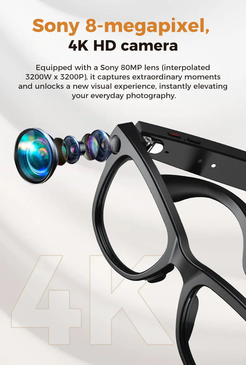 Smart AI Glasses – 8K Camera, Real-Time Translator & Photo/Video Recording Wearable