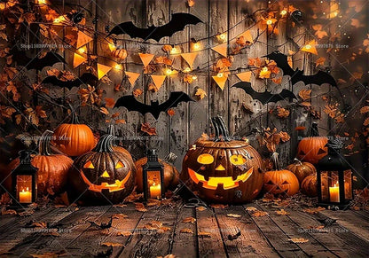 Halloween Backdrop Funny Pumpkin Lanterns Bats Photography Background for Festival Kids Birthday Party Decor Photo Booth Props