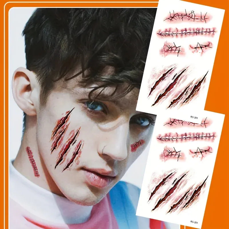 Halloween Scar Temporary Tattoos – Realistic Wound & Scar Costume Stickers
