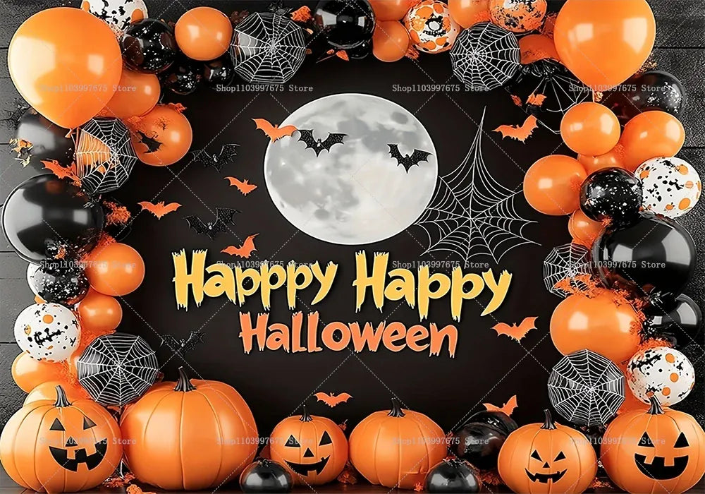 Halloween Backdrop Funny Pumpkin Lanterns Bats Photography Background for Festival Kids Birthday Party Decor Photo Booth Props