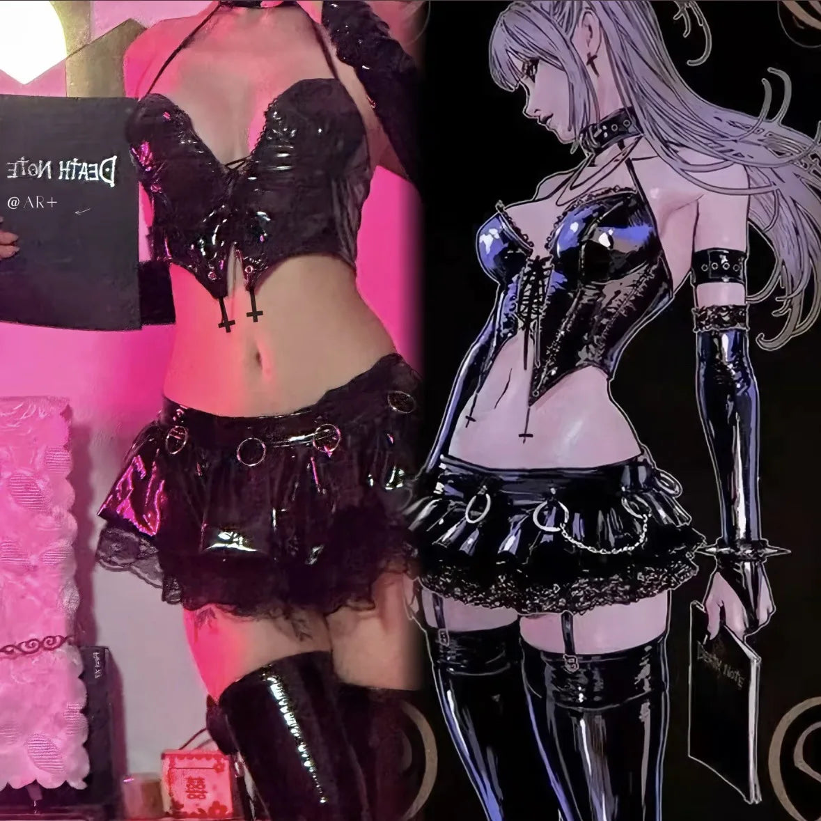 Dark Devil Halloween Costume Set – Gothic Uniform with Crossed Strap & Low Waist Skirt | Sizes S–XXL