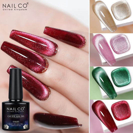 NAILCO Crystal Cat Magnetic Gel Nail Polish Shiny Red Glitter 10ml Cat Eye Gel Soak Off Semi Permanent UV Gel Nail Art Varnish