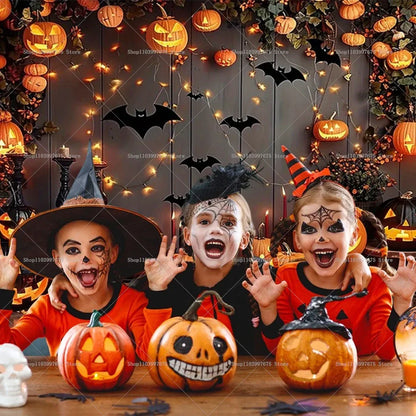 Halloween Backdrop Funny Pumpkin Lanterns Bats Photography Background for Festival Kids Birthday Party Decor Photo Booth Props