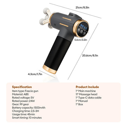 11-in-1 Electric Massage Gun – 99-Level Deep Tissue Percussion Massager with Fast Charging