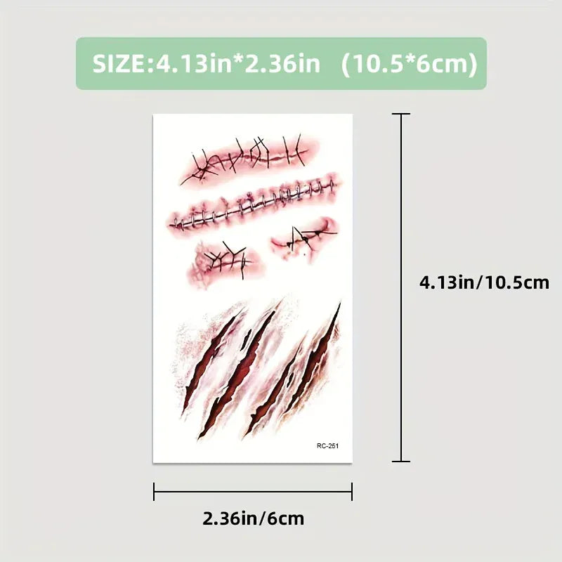 Halloween Scar Temporary Tattoos – Realistic Wound & Scar Costume Stickers