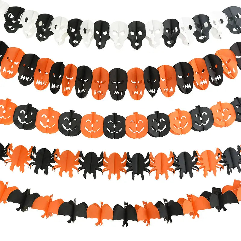 Halloween Banner Garland – Pumpkin Ghost Bat Paper Party Decoration