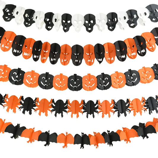 Halloween Banner Garland – Pumpkin Ghost Bat Paper Party Decoration