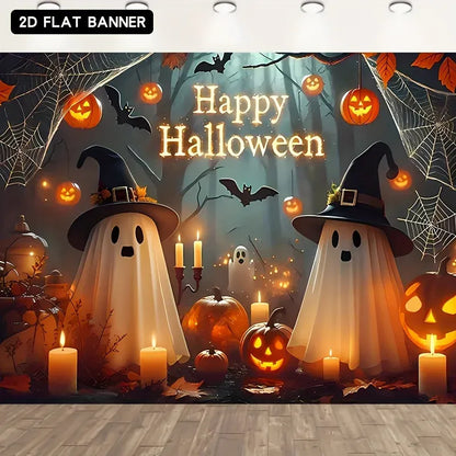 1pc Thrilling Gloomy Jungle Cute Funny Ghost Pumpkin Head Themed Halloween Banner Poster