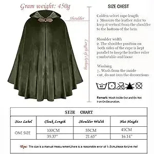 FashionMedieval Velvet Hooded Cloak - Renaissance Cape with Hood Vintage Capelet Halloween Sorcerer Costume