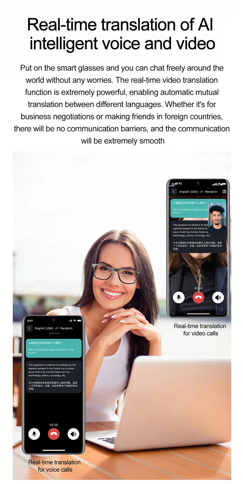 AI Smart Glasses – Real-Time Translation Smart Wearable Tech Eyewear AI Smart Glasses – Real-Time Translation & Smart Wearable Tech for Men & Women