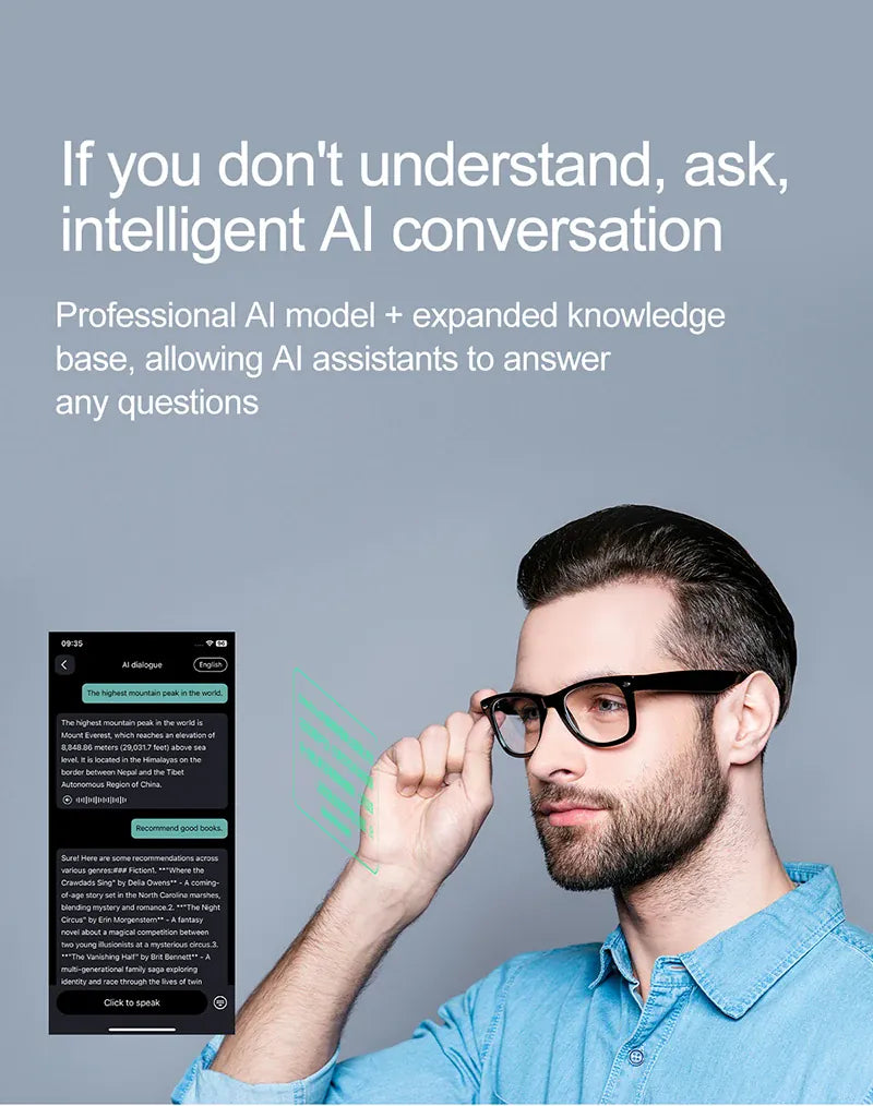 AI Smart Glasses – Real-Time Translation Smart Wearable Tech Eyewear AI Smart Glasses – Real-Time Translation & Smart Wearable Tech for Men & Women