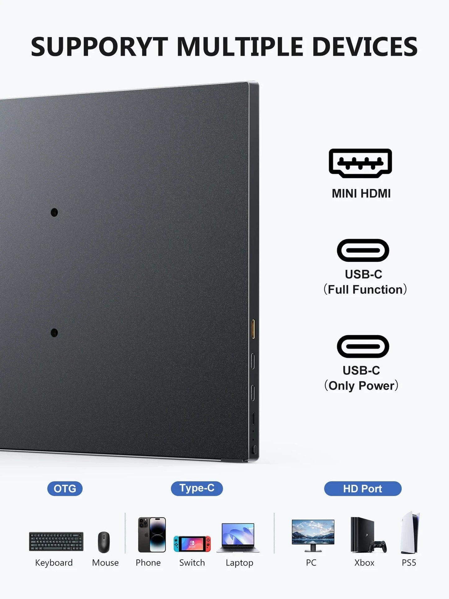 Amoudo 15.6 Inch Portable Monitor 1920x1080P  Extend Display IPS LCD Panel Penhole Stand VESA USBC Mini HDMI Mobile Display Amoudo 15.6 Inch Portable Monitor 1920x1080P  Extend Display IPS LCD Panel Penhole Stand VESA USBC Mini HDMI Mobile Display