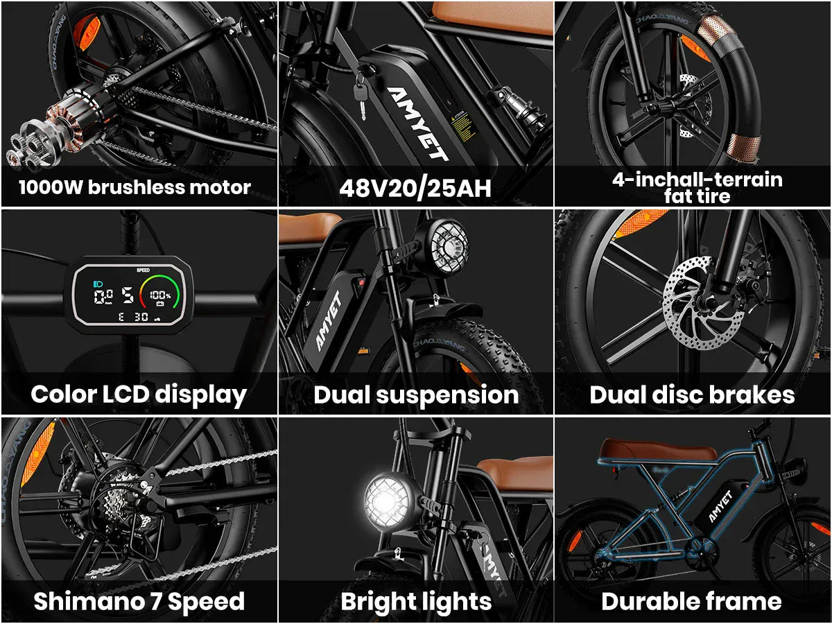 AMYET V9-G60 Adults Electric Bike 1000W Motor Bicycle 48V 20AH 20“ Tire Ebike Electric E Bikes Mountain Moped Ebikes For Men AMYET V9-G60 Adults Electric Bike 1000W Motor Bicycle 48V 20AH 20“ Tire Ebike Electric E Bikes Mountain Moped Ebikes For Men