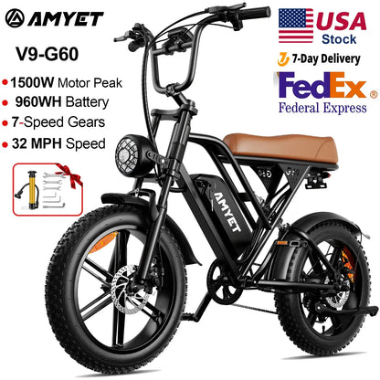 AMYET V9-G60 Adults Electric Bike 1000W Motor Bicycle 48V 20AH 20“ Tire Ebike Electric E Bikes Mountain Moped Ebikes For Men AMYET V9-G60 Adults Electric Bike 1000W Motor Bicycle 48V 20AH 20“ Tire Ebike Electric E Bikes Mountain Moped Ebikes For Men