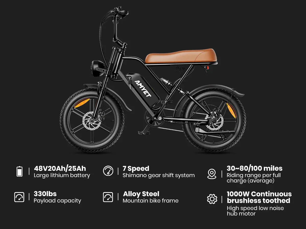 AMYET V9-G60 Adults Electric Bike 1000W Motor Bicycle 48V 20AH 20“ Tire Ebike Electric E Bikes Mountain Moped Ebikes For Men AMYET V9-G60 Adults Electric Bike 1000W Motor Bicycle 48V 20AH 20“ Tire Ebike Electric E Bikes Mountain Moped Ebikes For Men