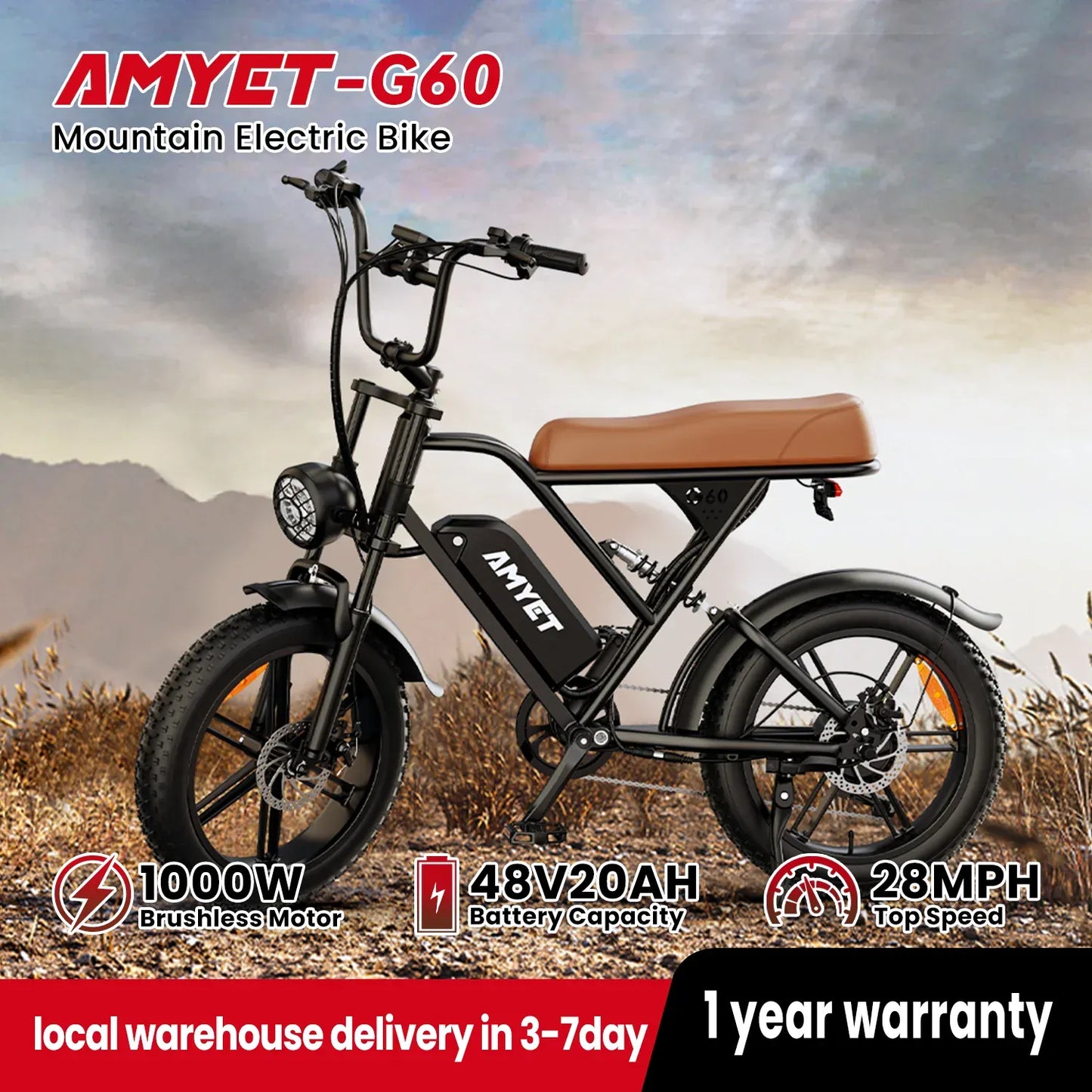 AMYET V9-G60 Adults Electric Bike 1000W Motor Bicycle 48V 20AH 20“ Tire Ebike Electric E Bikes Mountain Moped Ebikes For Men AMYET V9-G60 Adults Electric Bike 1000W Motor Bicycle 48V 20AH 20“ Tire Ebike Electric E Bikes Mountain Moped Ebikes For Men