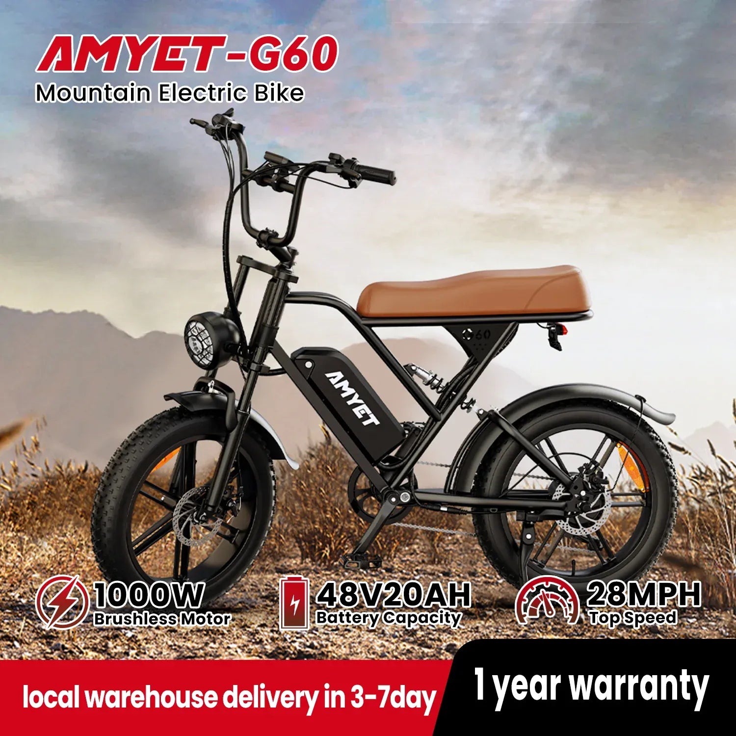 AMYET V9-G60 Adults Electric Bike 1000W Motor Bicycle 48V 20AH 20“ Tire Ebike Electric E Bikes Mountain Moped Ebikes For Men AMYET V9-G60 Adults Electric Bike 1000W Motor Bicycle 48V 20AH 20“ Tire Ebike Electric E Bikes Mountain Moped Ebikes For Men