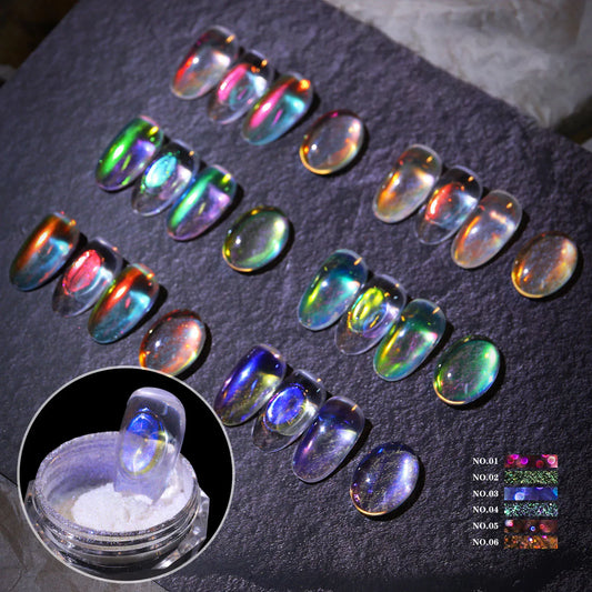 Aurora Chrome Nail Glitter Powder | Rainbow Mirror Laser Pigment for Nail Art Aurora Chrome Nail Glitter Powder — Rainbow Mirror & Laser Gel Pigment for Nail Art