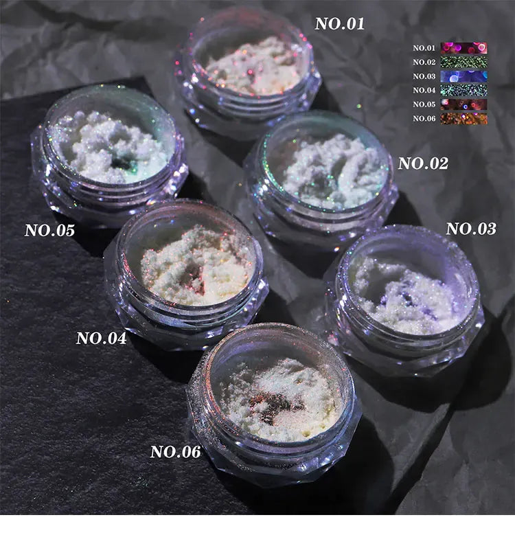 Aurora Chrome Nail Glitter Powder | Rainbow Mirror Laser Pigment for Nail Art Aurora Chrome Nail Glitter Powder — Rainbow Mirror & Laser Gel Pigment for Nail Art