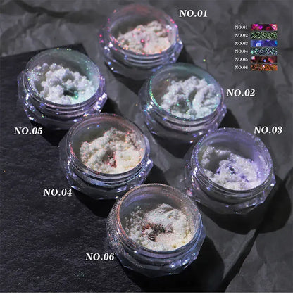 Aurora Chrome Nail Glitter Powder | Rainbow Mirror Laser Pigment for Nail Art Aurora Chrome Nail Glitter Powder — Rainbow Mirror & Laser Gel Pigment for Nail Art