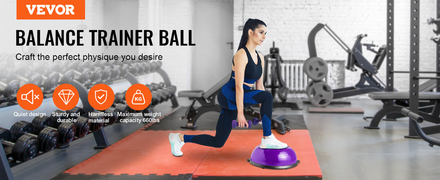 SucceBuy Half Exercise Ball Trainer Balance Ball Trainer Stability Ball Yoga Ball with Resistance Bands &Foot Pump Strength Ball