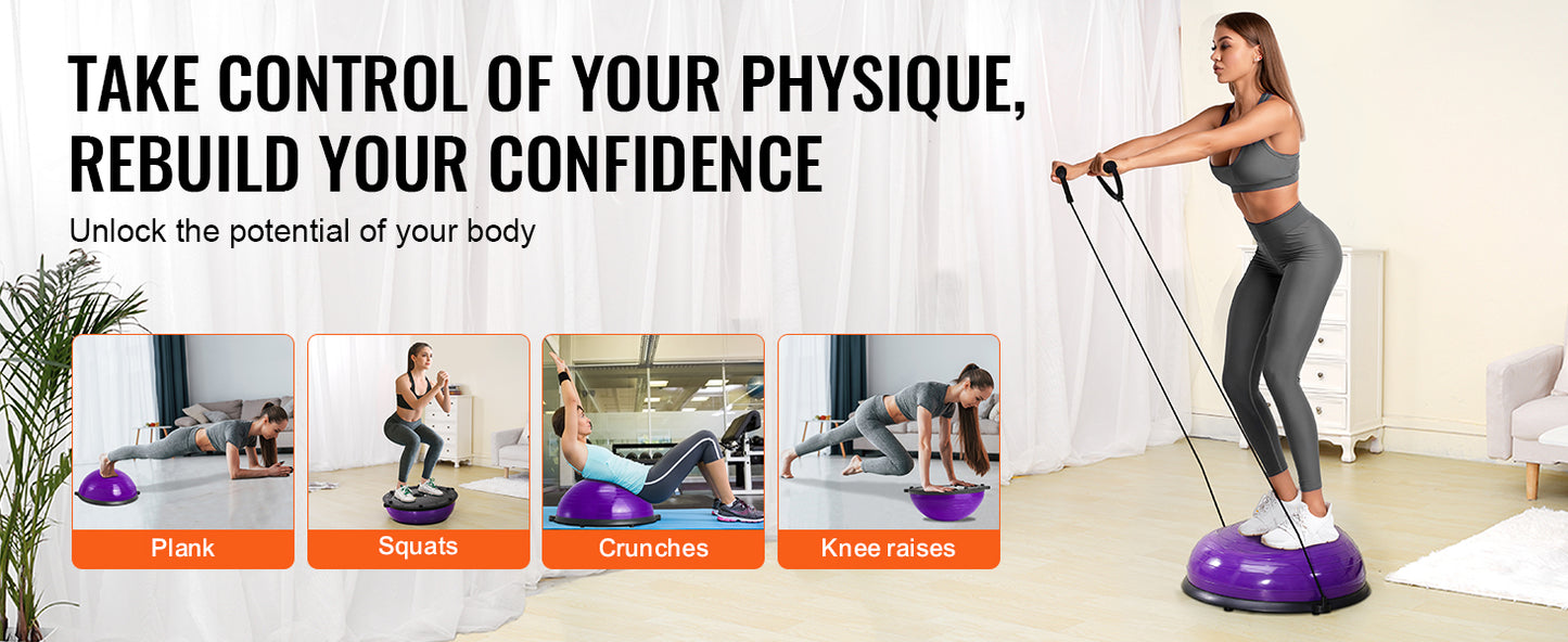 SucceBuy Half Exercise Ball Trainer Balance Ball Trainer Stability Ball Yoga Ball with Resistance Bands &Foot Pump Strength Ball