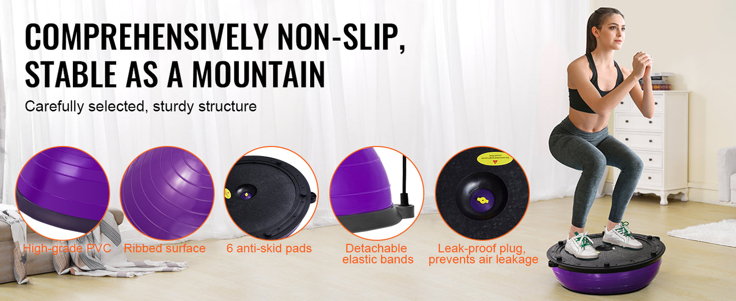 SucceBuy Half Exercise Ball Trainer Balance Ball Trainer Stability Ball Yoga Ball with Resistance Bands &Foot Pump Strength Ball