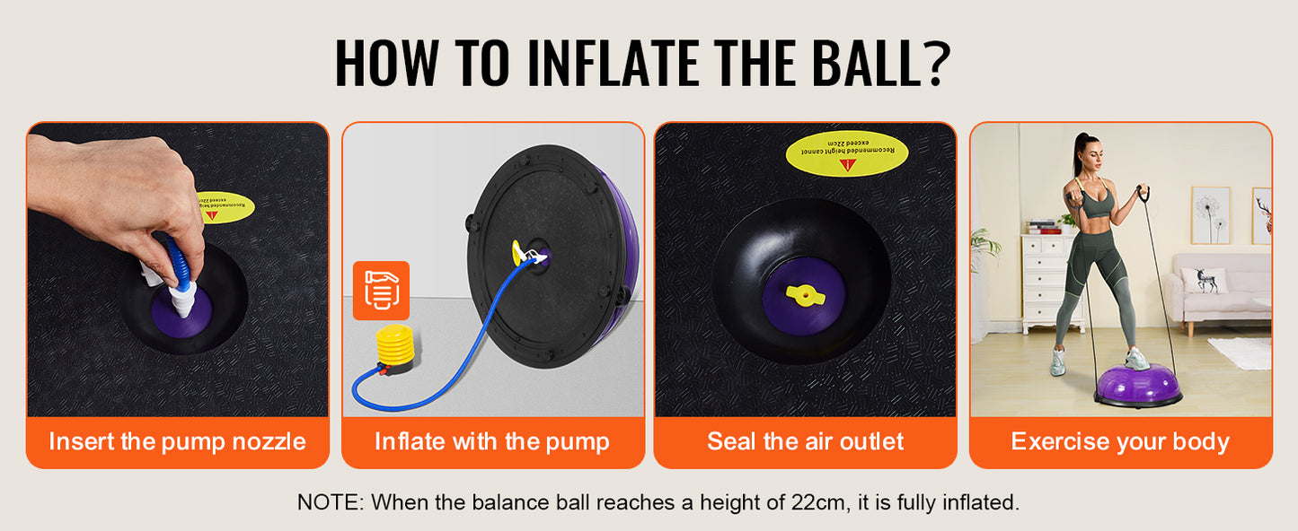 SucceBuy Half Exercise Ball Trainer Balance Ball Trainer Stability Ball Yoga Ball with Resistance Bands &Foot Pump Strength Ball