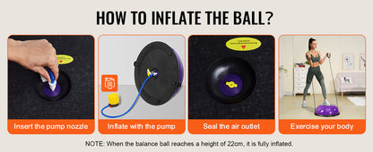 SucceBuy Half Exercise Ball Trainer Balance Ball Trainer Stability Ball Yoga Ball with Resistance Bands &Foot Pump Strength Ball