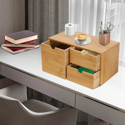 Bamboo 3-Drawer Desk Organizer | Retro Tabletop Storage, No Assembly — Wahooly Bamboo Desk Organizer with 3 Drawers | Retro Tabletop Storage for Home Office, Makeup & Supplies | No Assembly
