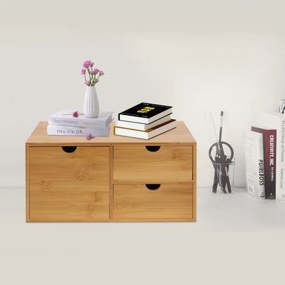 Bamboo 3-Drawer Desk Organizer | Retro Tabletop Storage, No Assembly — Wahooly Bamboo Desk Organizer with 3 Drawers | Retro Tabletop Storage for Home Office, Makeup & Supplies | No Assembly