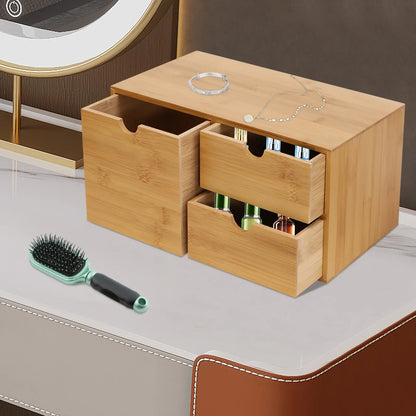 Bamboo 3-Drawer Desk Organizer | Retro Tabletop Storage, No Assembly — Wahooly Bamboo Desk Organizer with 3 Drawers | Retro Tabletop Storage for Home Office, Makeup & Supplies | No Assembly