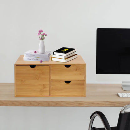 Bamboo 3-Drawer Desk Organizer | Retro Tabletop Storage, No Assembly — Wahooly Bamboo Desk Organizer with 3 Drawers | Retro Tabletop Storage for Home Office, Makeup & Supplies | No Assembly