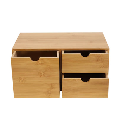 Bamboo 3-Drawer Desk Organizer | Retro Tabletop Storage, No Assembly — Wahooly Bamboo Desk Organizer with 3 Drawers | Retro Tabletop Storage for Home Office, Makeup & Supplies | No Assembly