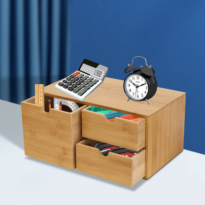 Bamboo 3-Drawer Desk Organizer | Retro Tabletop Storage, No Assembly — Wahooly Bamboo Desk Organizer with 3 Drawers | Retro Tabletop Storage for Home Office, Makeup & Supplies | No Assembly