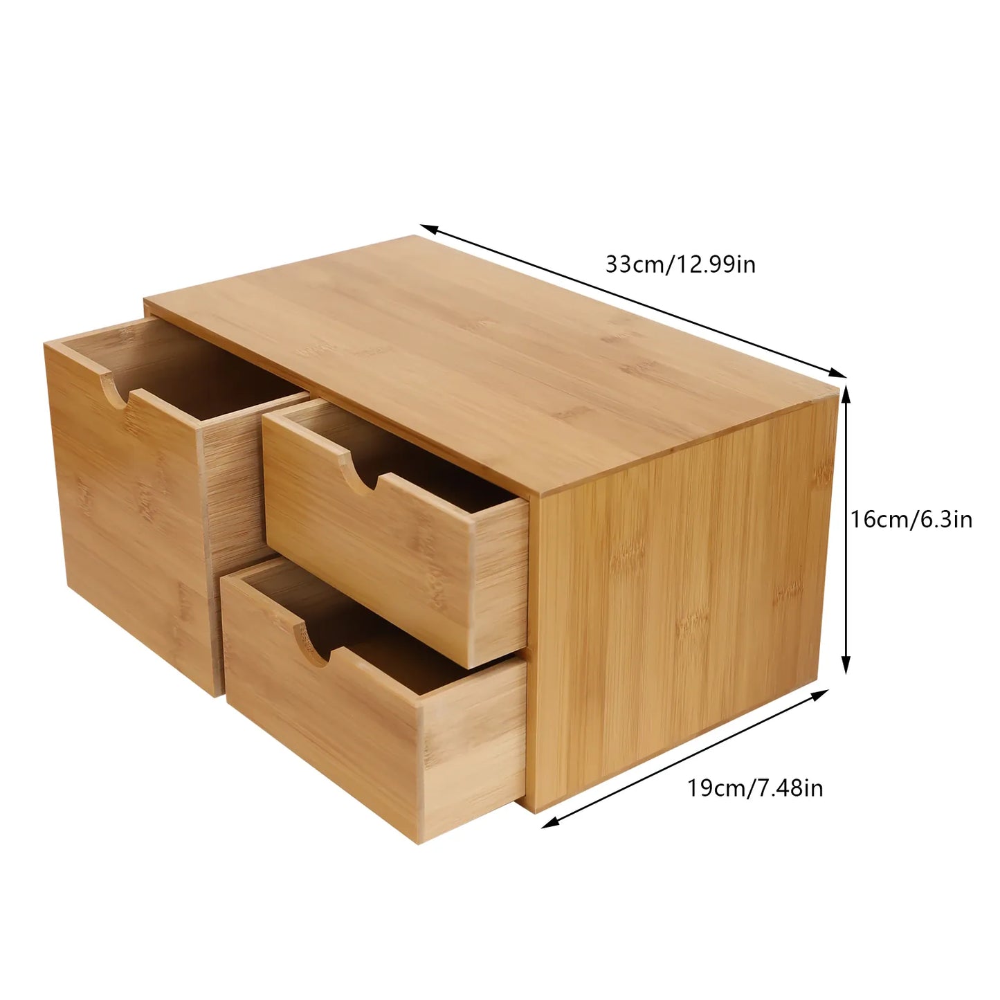 Bamboo 3-Drawer Desk Organizer | Retro Tabletop Storage, No Assembly — Wahooly Bamboo Desk Organizer with 3 Drawers | Retro Tabletop Storage for Home Office, Makeup & Supplies | No Assembly